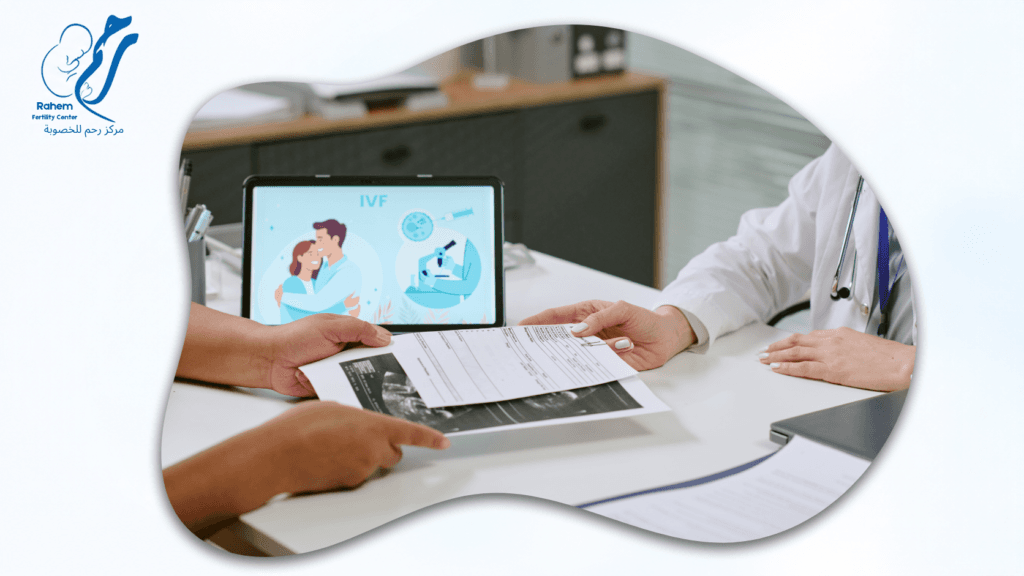 Woman discussing bleeding Transfer after embryo transfer with her doctor